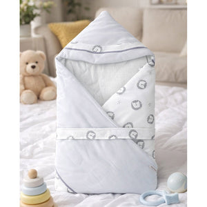 Little Surprise Box Grey Lion Plush Cotton Winter Wrapper with Hood - Baby Blanket