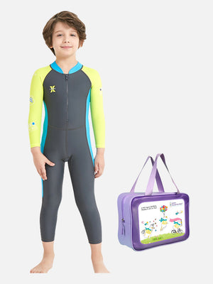 Little Surprise Box, Grey Quote Sleeves Full Length Kids Swimwear With UPF 50+ Feature And Free Washbag - Kids Swimwear