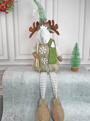 Little Surprise Box Grey Sitting Long Legs Reindeer with Ski Boards Christmas décor - LSB - CMS - GREYSKIDEER - TBLDEC