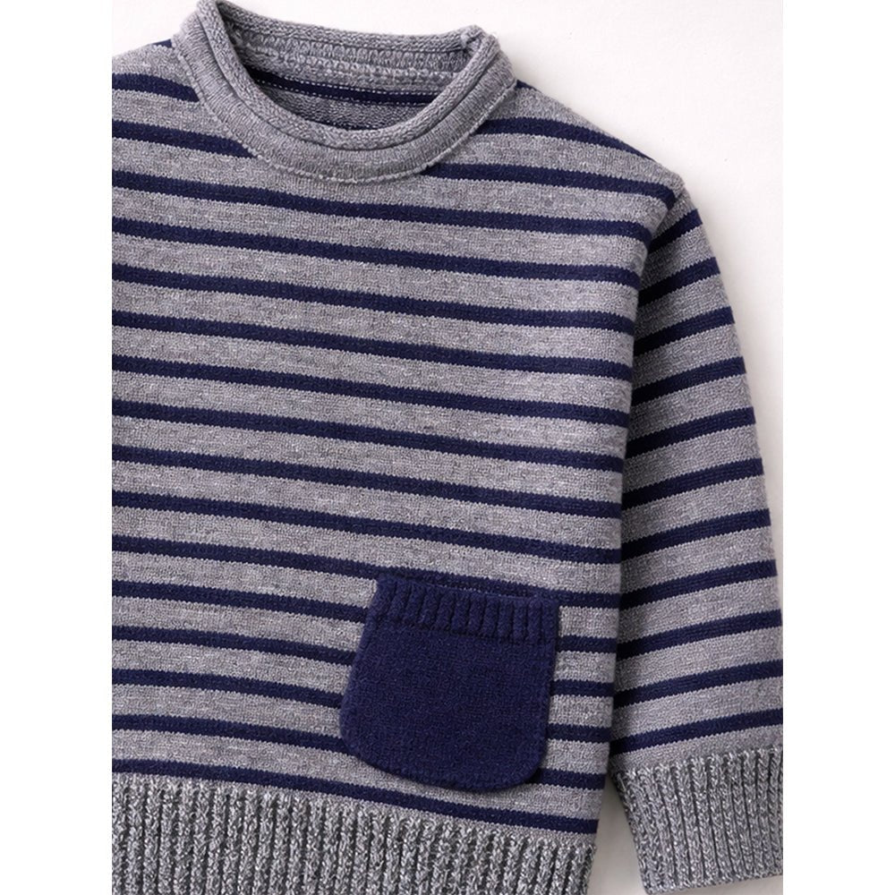 Little Surprise Box Grey Striped Cardigan with Scarf, Winter Cardigan Sweater for Kids - 4 - 5 Years Kids Sweater