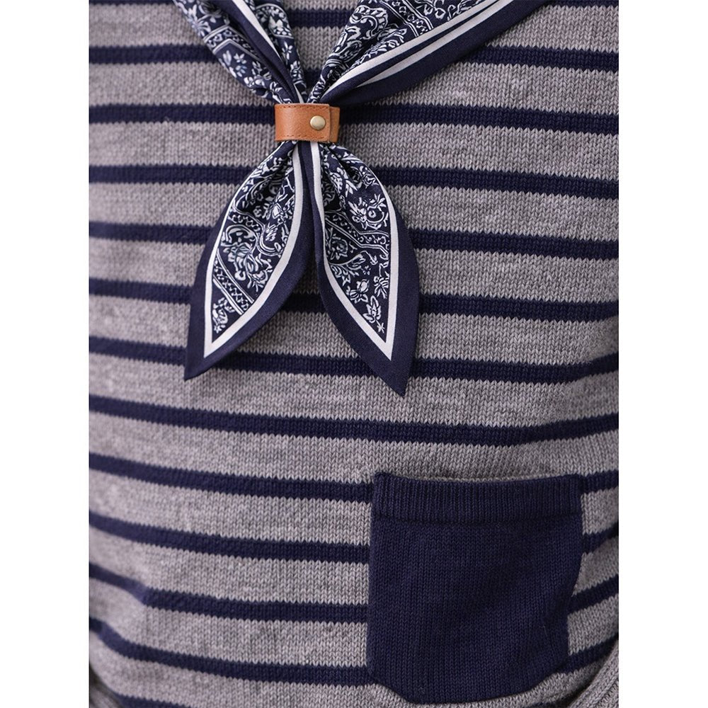 Little Surprise Box Grey Striped Cardigan with Scarf, Winter Cardigan Sweater for Kids - 4 - 5 Years Kids Sweater