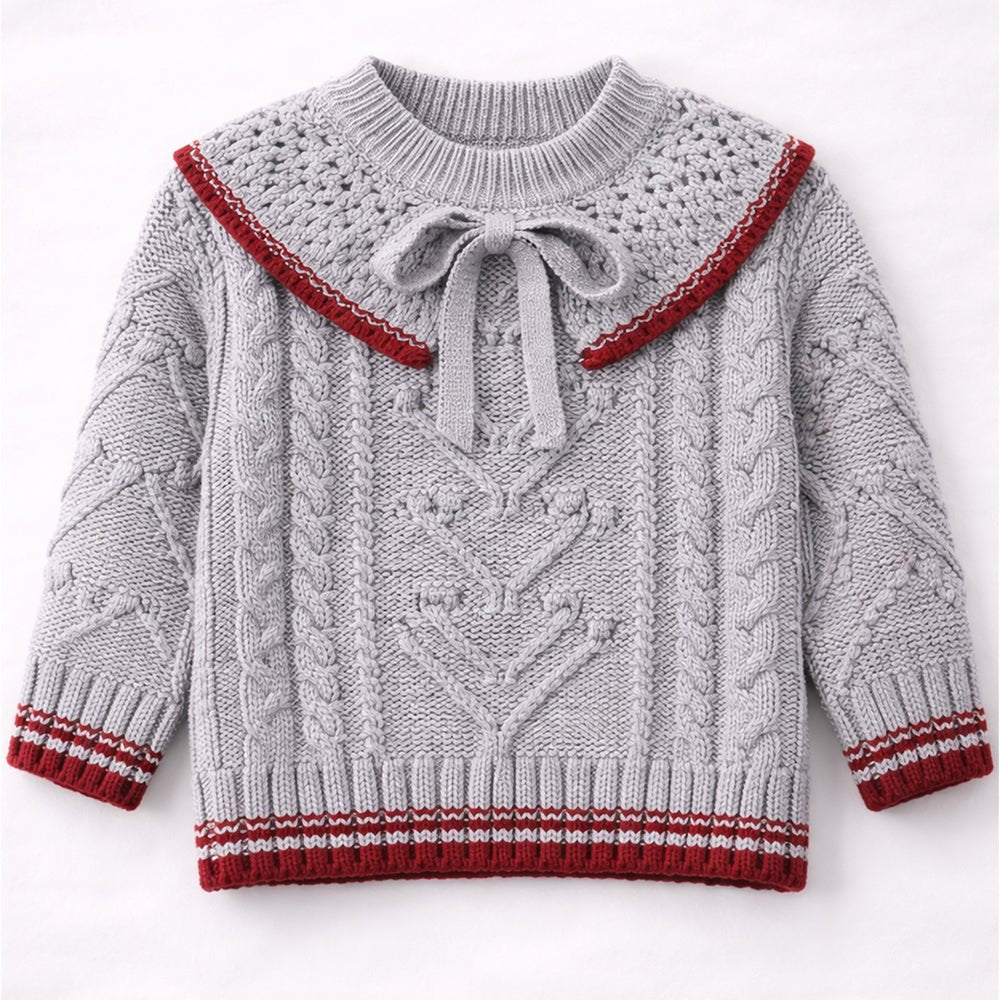 Little Surprise Box Grey Sweater with Red Border, Winter Cardigan Sweater for Kids - 2 - 3 Years Kids Sweater