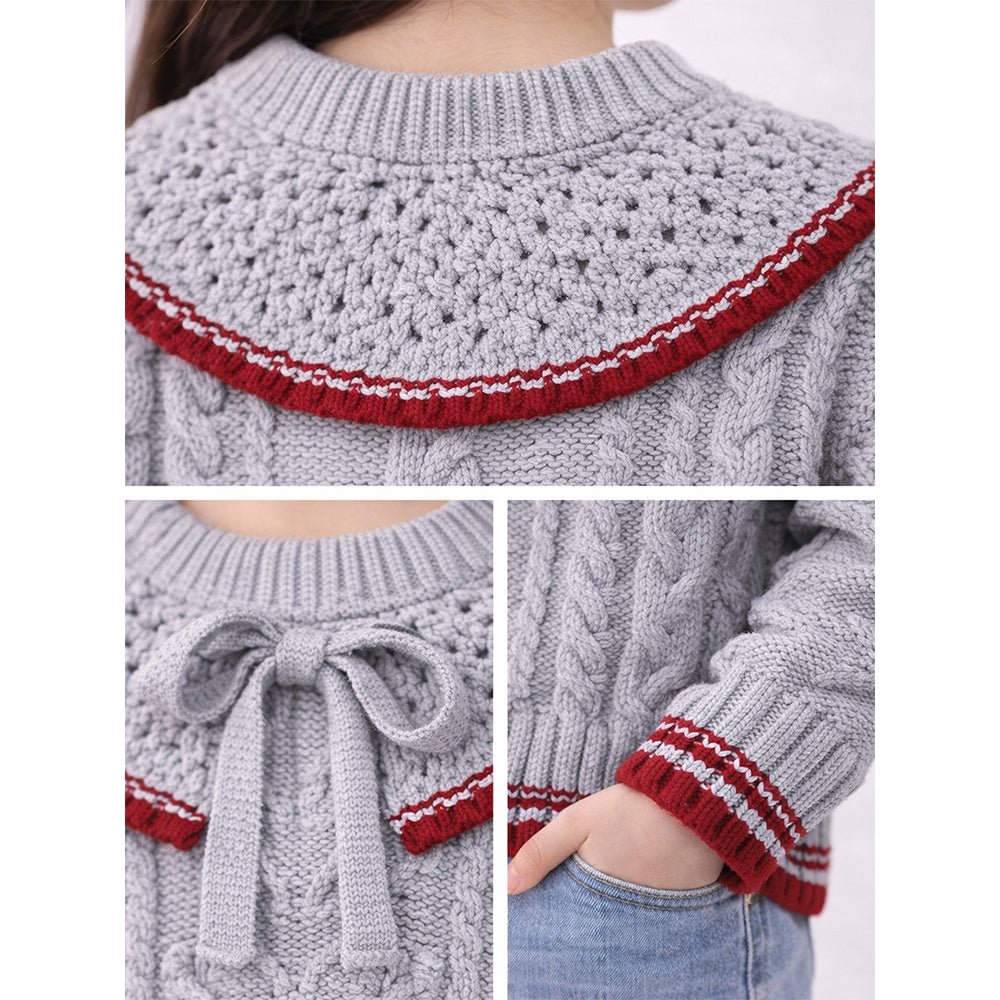 Little Surprise Box Grey Sweater with Red Border, Winter Cardigan Sweater for Kids - 2 - 3 Years Kids Sweater