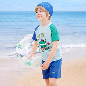 Little Surprise Box Groovy Cartoon Print Kids Swimwear Set with Cap (2 Pcs, UPF 50+) - 4 - 5 Years Kids Swimwear