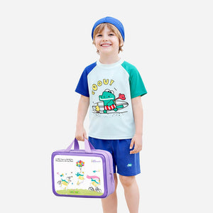 Little Surprise Box Groovy Cartoon Print Kids Swimwear Set with Cap (2 Pcs, UPF 50+) - 4 - 5 Years Kids Swimwear