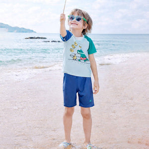 Little Surprise Box Groovy Cartoon Print Kids Swimwear Set with Cap (2 Pcs, UPF 50+) - 4 - 5 Years Kids Swimwear