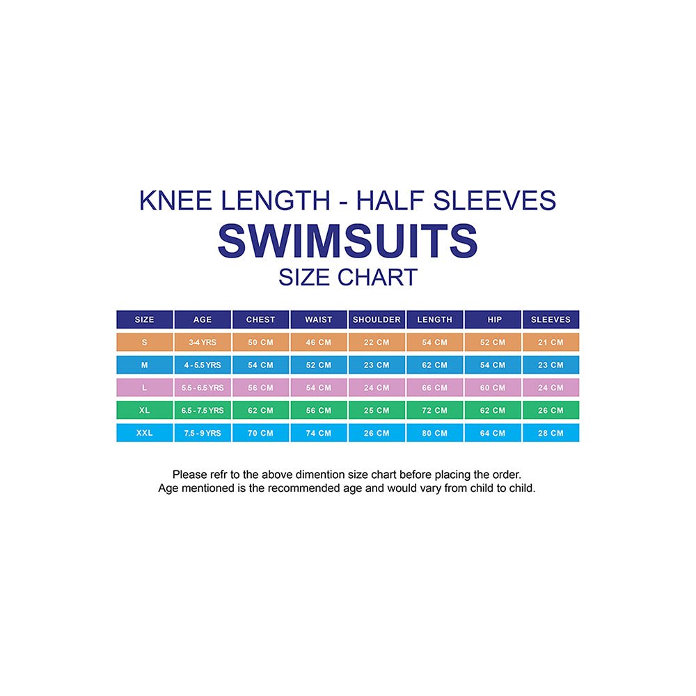 Little Surprise Box Half Sleeves Kids Swimwear Blue & Navy Blue Palm Leaves Printed Sleeves, Knee Length with UPF 50 - LSB-SW-Palmleaveblueknee-S