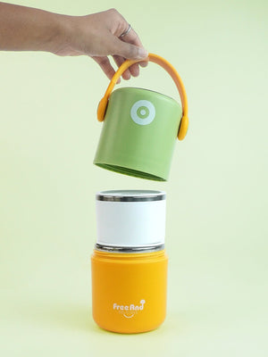 Little Surprise Box Handle Compact Stainless Steel Snack Tiffin Box For Kids And Adults - LSB - LB - MNTYEL - HANDL - SNACK