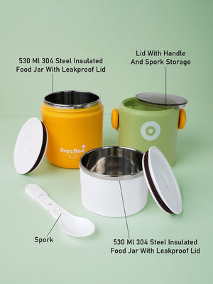 Little Surprise Box Handle Compact Stainless Steel Snack Tiffin Box For Kids And Adults - LSB - LB - MNTYEL - HANDL - SNACK