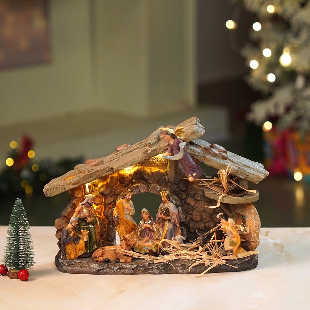 Little Surprise Box Hanging Angel with Lights and Holy Family christmas crib nativity set christmas décor - Christmas Decor