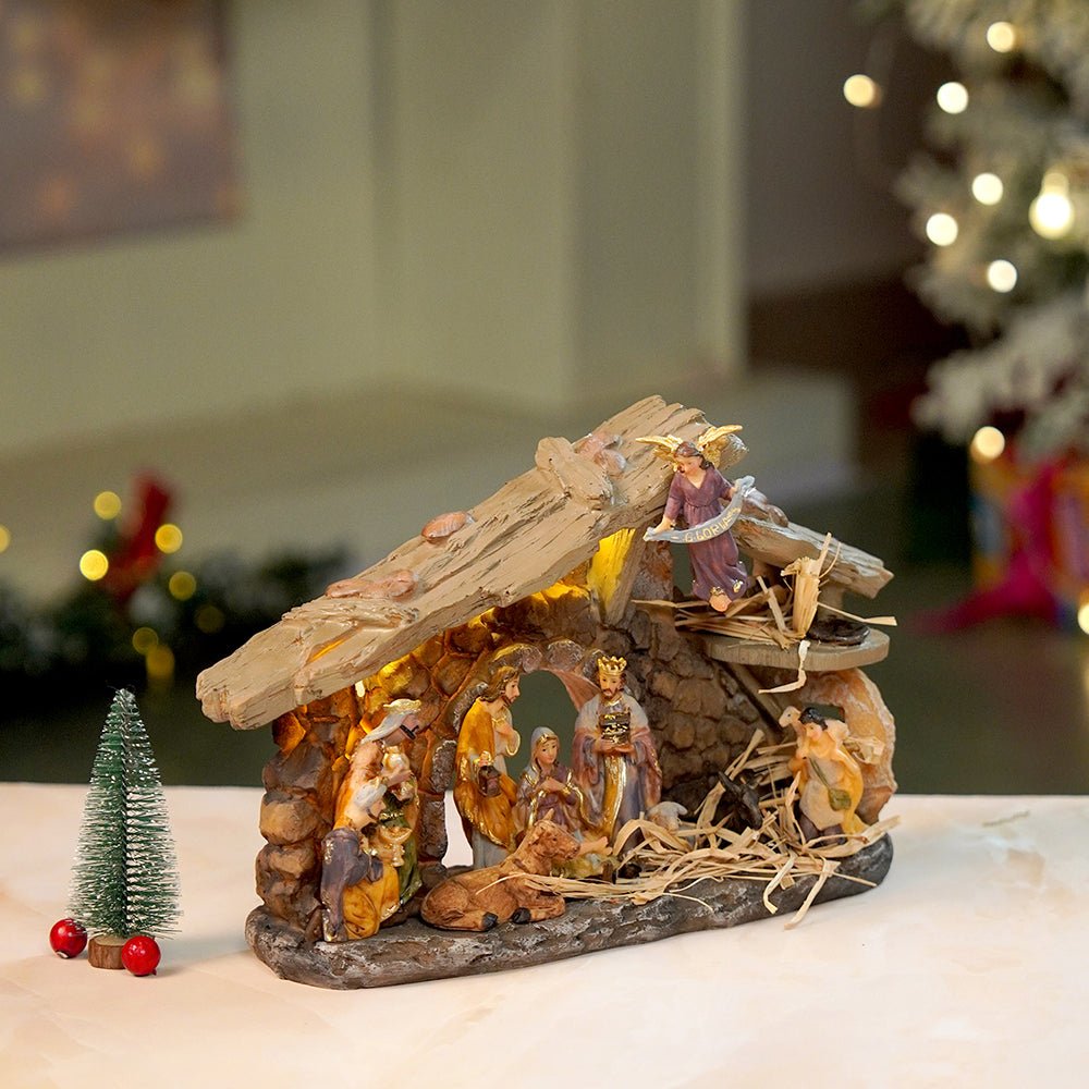 Little Surprise Box Hanging Angel with Lights and Holy Family christmas crib nativity set christmas décor - Christmas Decor