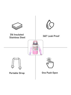 Little Surprise Box, Happy Cartoon Stainless Steel kids Water Bottle, 500ml, 4yrs+ - LSB - WB - PNK - HAPPY