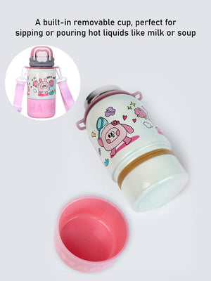 Little Surprise Box, Happy Cartoon Stainless Steel kids Water Bottle, 500ml, 4yrs+ - LSB - WB - PNK - HAPPY