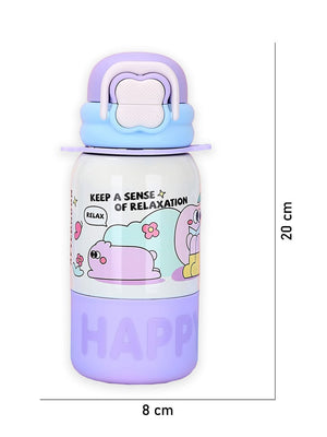 Little Surprise Box, Happy Cartoon Stainless Steel kids Water Bottle, 500ml, 4yrs+ - LSB - WB - PURPL - HAPPY