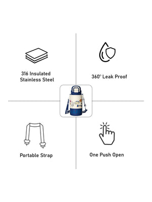 Little Surprise Box, Happy Cartoon Stainless Steel kids Water Bottle, 500ml, 4yrs+ - LSB - WB - BLU - HAPPY