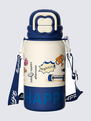 Little Surprise Box, Happy Cartoon Stainless Steel kids Water Bottle, 500ml, 4yrs+ - LSB - WB - BLU - HAPPY