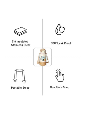 Little Surprise Box, Happy Cartoon Stainless Steel kids Water Bottle, 500ml, 4yrs+ - LSB - WB - BRWN - HAPPY
