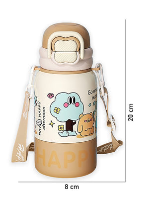 Little Surprise Box, Happy Cartoon Stainless Steel kids Water Bottle, 500ml, 4yrs+ - LSB - WB - BRWN - HAPPY