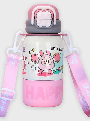 Little Surprise Box, Happy Cartoon Stainless Steel kids Water Bottle, 500ml, 4yrs+ - LSB - WB - PNK - HAPPY