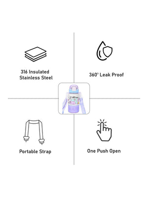 Little Surprise Box, Happy Cartoon Stainless Steel kids Water Bottle, 500ml, 4yrs+ - LSB - WB - PURPL - HAPPY