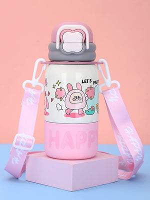 Little Surprise Box, Happy Cartoon Stainless Steel kids Water Bottle, 500ml, 4yrs+ - LSB - WB - PNK - HAPPY