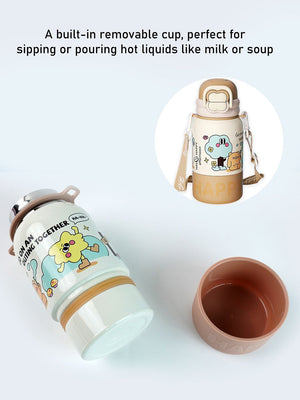 Little Surprise Box, Happy Cartoon Stainless Steel kids Water Bottle, 500ml, 4yrs+ - LSB - WB - BRWN - HAPPY