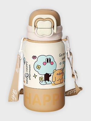 Little Surprise Box, Happy Cartoon Stainless Steel kids Water Bottle, 500ml, 4yrs+ - LSB - WB - BRWN - HAPPY