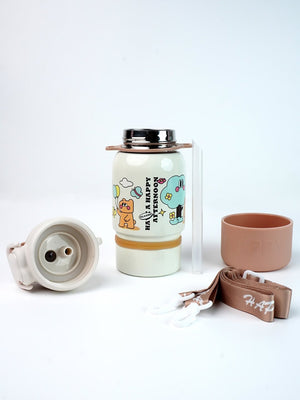 Little Surprise Box, Happy Cartoon Stainless Steel kids Water Bottle, 500ml, 4yrs+ - LSB - WB - BRWN - HAPPY