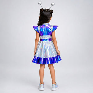 Little Surprise Box, Holographic Alien Girl, Kids Halloween Costume Fancy Dress Up - S Halloween Costumes