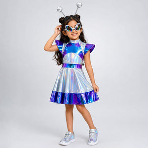 Little Surprise Box, Holographic Alien Girl, Kids Halloween Costume Fancy Dress Up - S Halloween Costumes