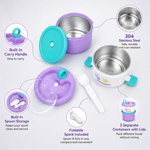 Little Surprise Box Hot Summer Double Decker Stainless Steel Lunch Box - Purple Baby Food & Storage