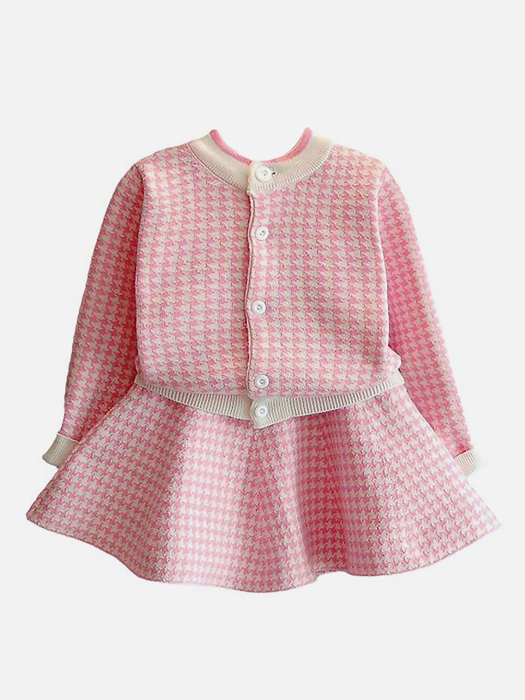 Little Surprise Box Houndstooth 2 pcs Cardigan & skirt Winterwear set for Girls - LSB - 2PCSKRT - PINKHNDSTH - 3 - 4Y