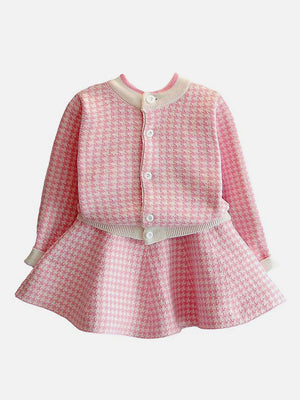 Little Surprise Box Houndstooth 2 pcs Cardigan & skirt Winterwear set for Girls - LSB - 2PCSKRT - PINKHNDSTH - 3 - 4Y