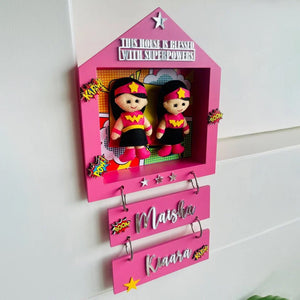 Little Surprise Box House of Power - 2 Sisters Personalised Name Plaque -