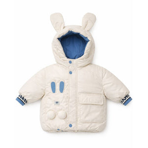 Little Surprise Box Ivory & Blue Bunny - Themed Quilted Hooded Winter Jacket for Kids - 4 - 5 Years Kids Sweater