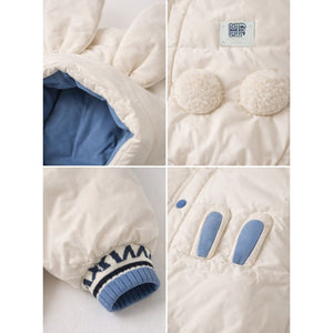 Little Surprise Box Ivory & Blue Bunny - Themed Quilted Hooded Winter Jacket for Kids - 4 - 5 Years Kids Sweater