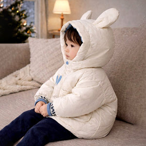 Little Surprise Box Ivory & Blue Bunny - Themed Quilted Hooded Winter Jacket for Kids - 4 - 5 Years Kids Sweater