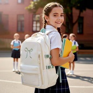Little Surprise Box Ivory Bow Multi - Pocket School Backpack for Kids & Teens - School Bag