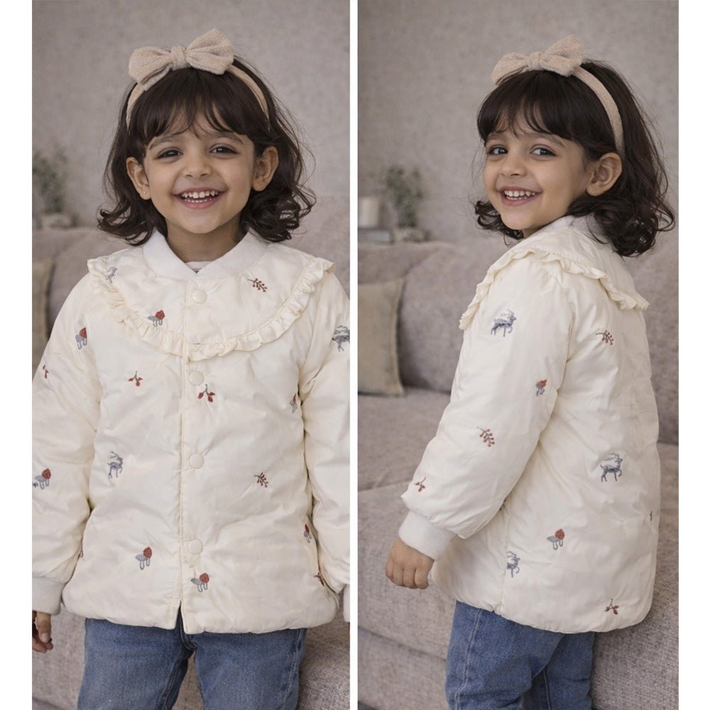 Little Surprise Box Ivory Deer & Mushroom Winter Jacket for Kids - 2 - 3Y Kids Sweater