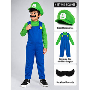 Little Surprise Box, Junior Super Brother Green Plumber, Kids Halloween Costume Fancy Dress Up - S Halloween Costumes