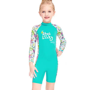 Little Surprise Box Kids Full Sleeve Swimwear Mint Green Woodland Print UPF 50+ - 4 - 5 Years Kids Swimwear