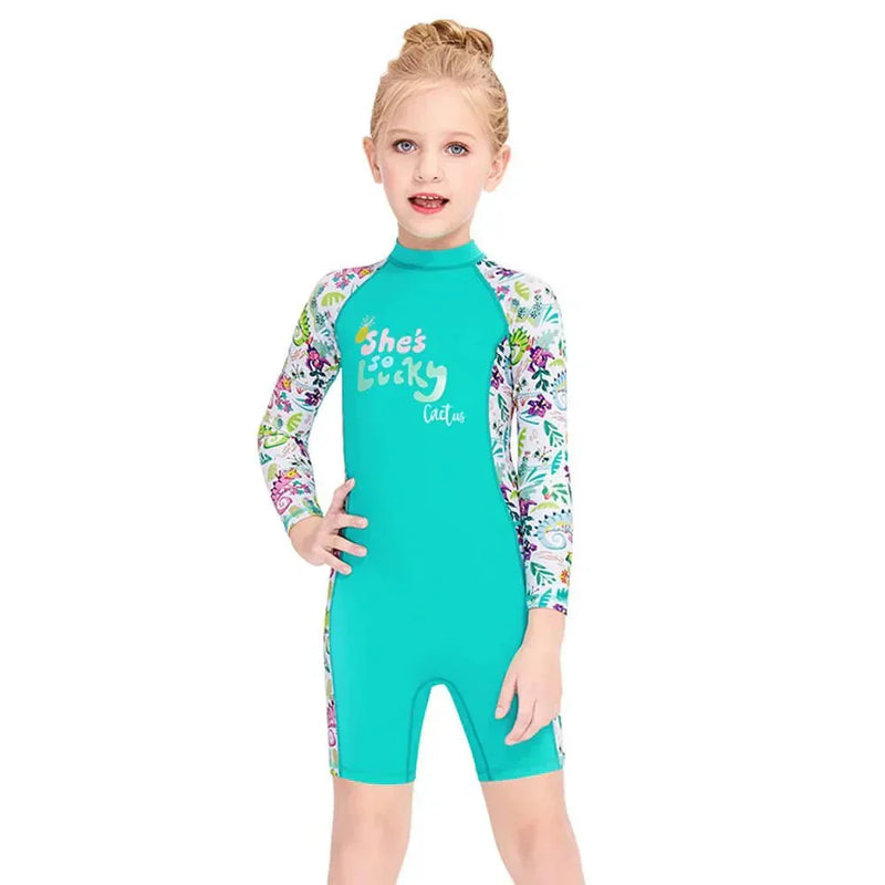 Little Surprise Box Kids Full Sleeve Swimwear Mint Green Woodland Print UPF 50+