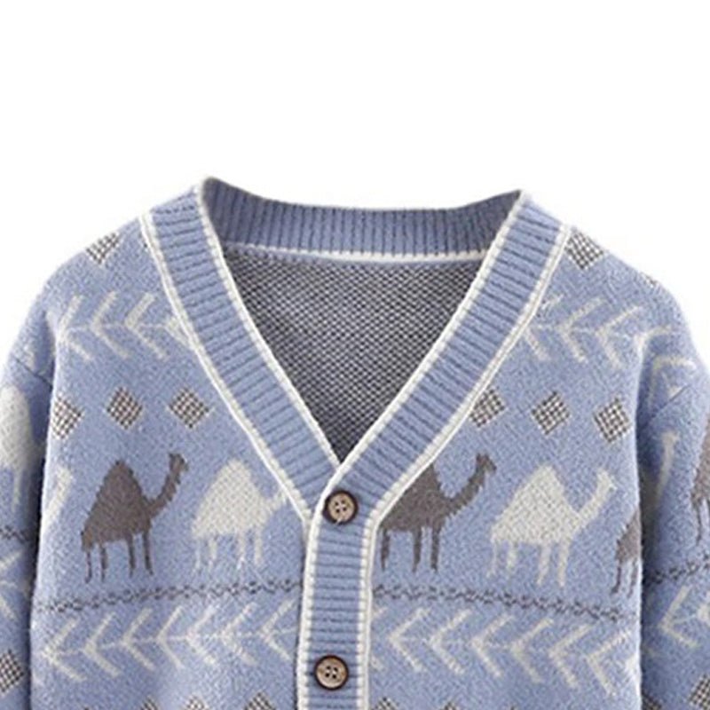 Little Surprise Box Kids Light Blue Camel Troop, Cardigan V neck Sweater - LSB - Cardi - VNECKCAMELBLUE - 1 - 2Y