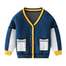 Little Surprise Box Kids Navy Blue with Striking Mustard Stripes Cardigan Sweater V neck - 5 - 6 Y - LSB - CARDI - VNECKBLUMUSTSTRIP - 5 - 6Y