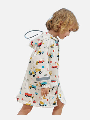 Little Surprise Box Kids Raincoat Jacket Style Beep Transport Theme, Cream - LSB-S5-RC-CONSTRUCTIONCREAM-M