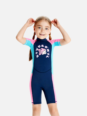 Little Surprise Box, Knee Length Navy Mermaid Kids Swimwear In UPF 50+ Fabric With Free Washbag - 3-4 Years Kids Swimwear