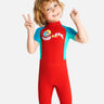 Little Surprise Box Knee Length Red & Teal Green Printed Kids Swimwear In UPF 50+ Fabric - LSB - SW - DIVEREDTEAL - KNEE - S