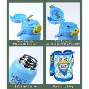 Little Surprise Box Labubu Blue Checks Kids Water Bottle 500ml - Water Bottle