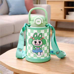 Little Surprise Box Labubu Green Checks Kids Water Bottle, 500ml - Water Bottle
