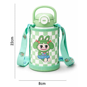 Little Surprise Box Labubu Green Checks Kids Water Bottle, 500ml - Water Bottle